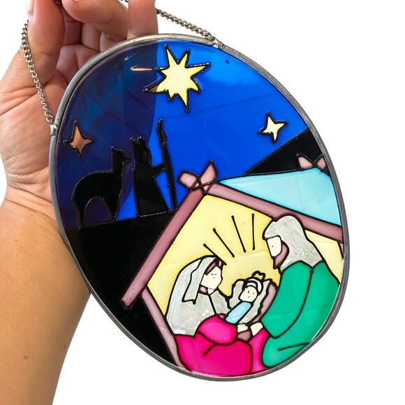 Stained Glass Nativity Set Wall Decor Baby Jesus in Manger Joseph Mary Holy - Picture 6 of 15